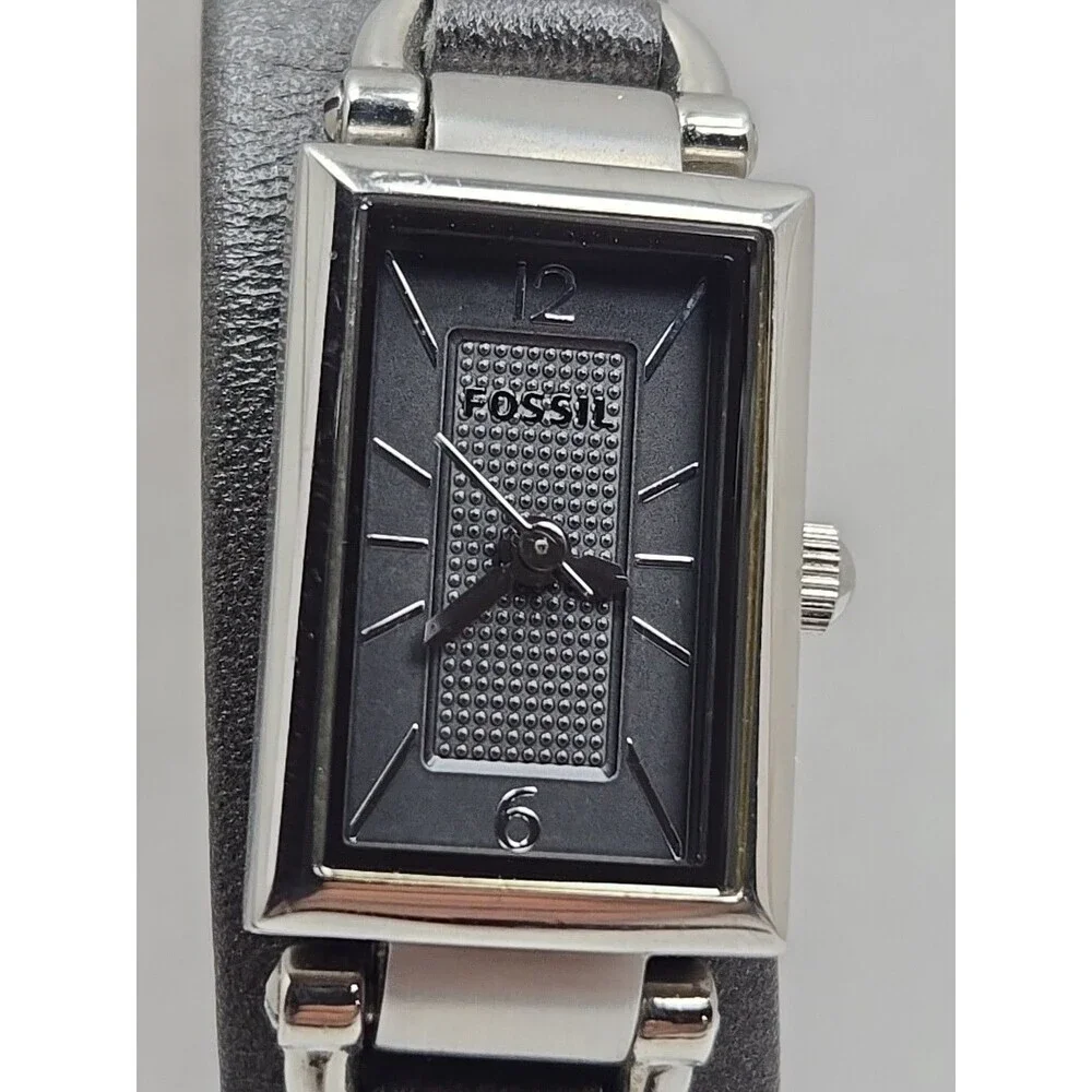Fossil Delaney JR1371 Womens Gray Silver Tank Wrap Leather Watch New Battery